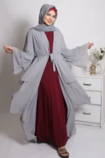 Falak Triple Layered Open Abaya Dress - Koala - Image 2