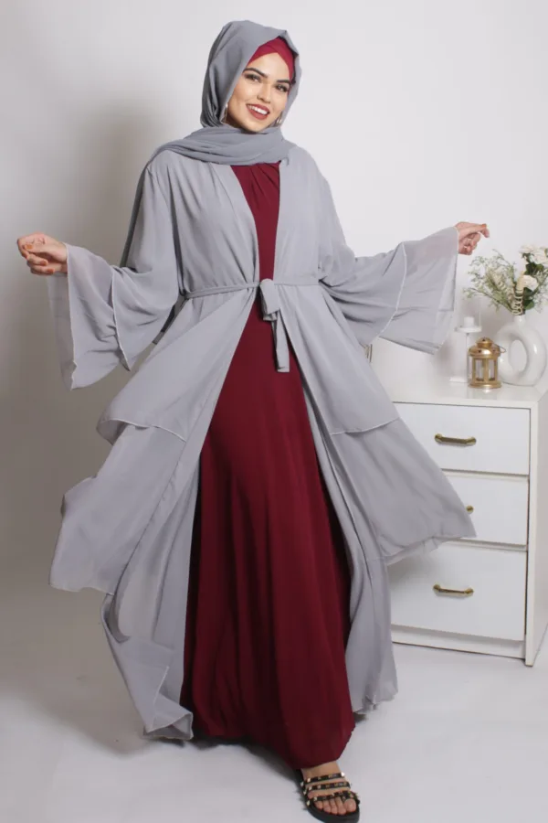 Falak Triple Layered Open Abaya Dress - Koala - Image 2