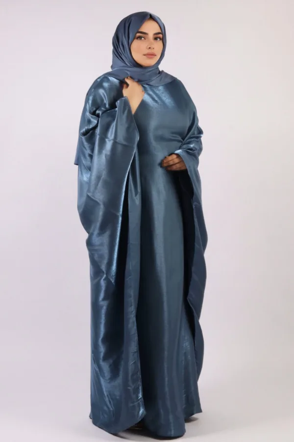 Moroccan Kaftan Organza Abaya - Nirvana Blue - Image 5