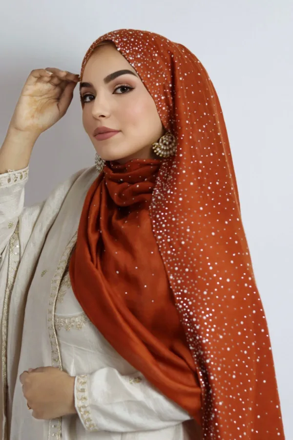 Tangerine Cotton Stone Drop Hijab - Image 2