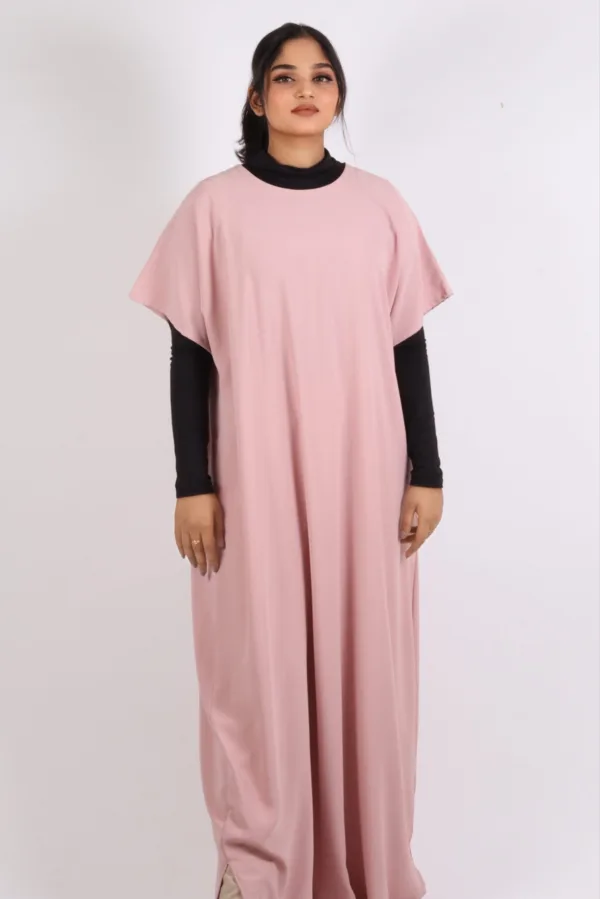 Inner Layering Half-Sleeve Dress / Slip – Pastel Pink - Image 2