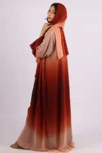 Mehtab Sparkling Glitter Dual Tone Abaya with Front Open - Sahara Sand