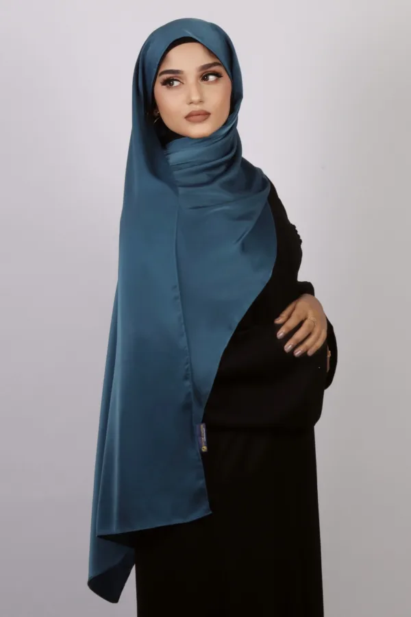Peacock Blue Medina Silk Hijab - Image 1