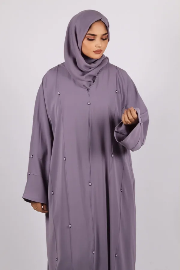 Seher Classic Emirati Abaya with Stonework - Lavender - Image 5