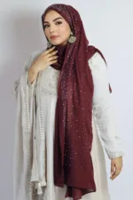 Wine Cotton Stone Drop Hijab - Image 3
