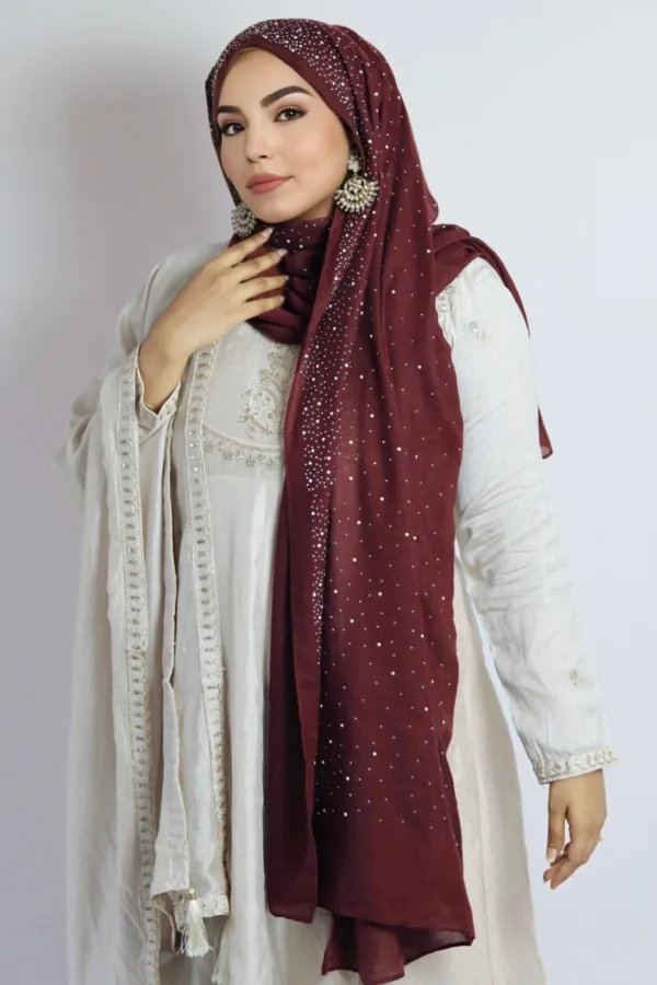 Wine Cotton Stone Drop Hijab - Image 3