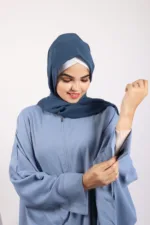 Parisa Kaftan Abaya with Zipper - Ice Blue - Image 6