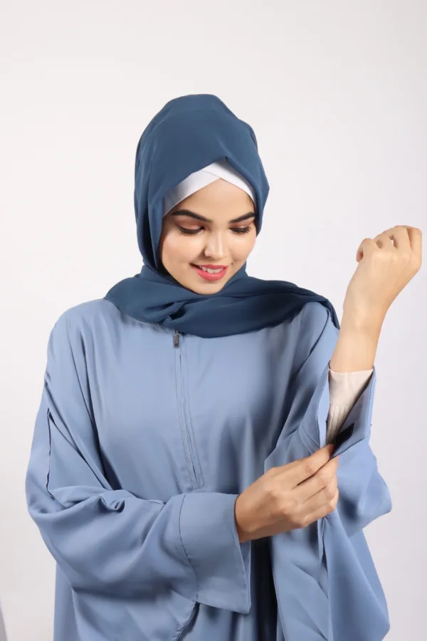 Parisa Kaftan Abaya with Zipper - Ice Blue - Image 6