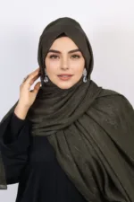 Deep Olive Shimmer Chiffon Hijab - Image 2