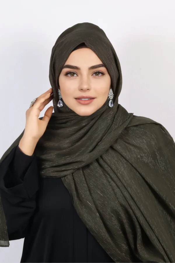 Deep Olive Shimmer Chiffon Hijab - Image 2