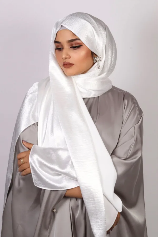 Snow White Marble Satin Hijab - Image 3