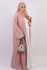 Warda Front Open Luxury Floral Handwork Abaya - Pastel Rose - Image 3