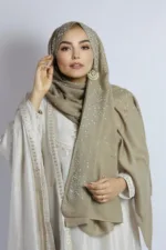 Nude Beige Cotton Stone Drop Hijab - Image 2