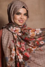 Golden Beige Floral Premium Viscose Hijab - Image 2