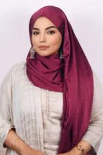 Plum Red Rhinestone Silk Hijab - Image 2