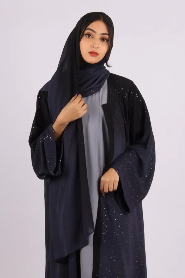 Mehtab Sparkling Glitter Dual Tone Abaya with Front Open - Arabian Night - Image 7