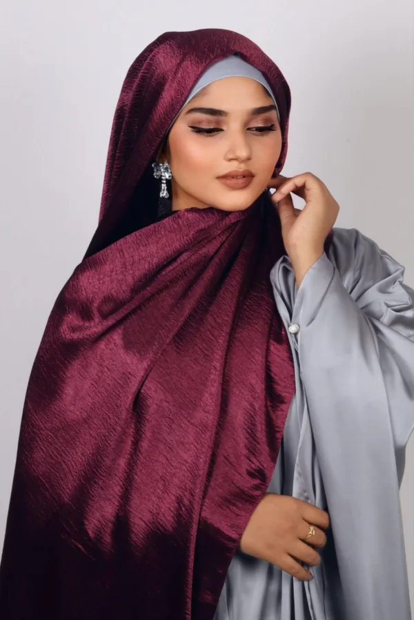 Cherry Wine Marble Satin Hijab - Image 1