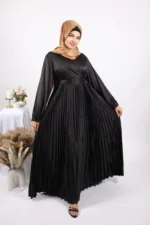 Siyah Luxury Satin Pleated Abaya Dress