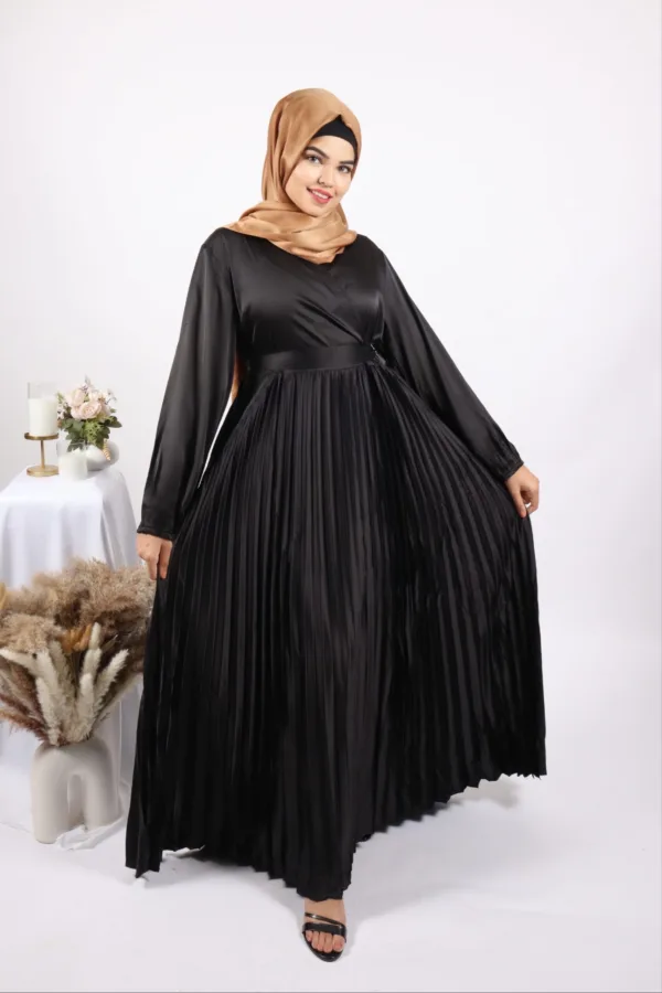 DB8B2526-0AC2-4816-8395-BD7C6DC38E51.jpeg Siyah Luxury Satin Pleated Abaya Dress - Image 1