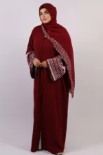 Solidarity Embroidery Keffiyeh Abaya with Matching Hijab - Crimson Moon - Image 2