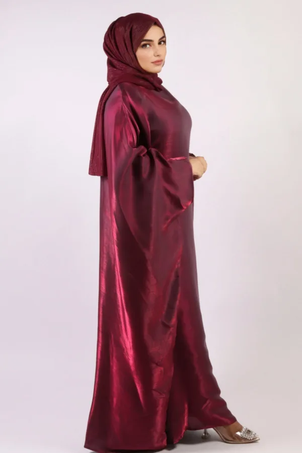 Moroccan Kaftan Organza Abaya - Burgundy Blush - Image 2