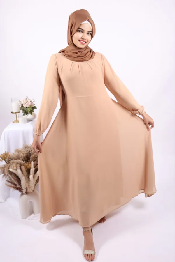 Tanaaz Flared Layered Gown / Abaya - Beige - Image 4