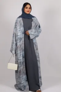 Zephyra Turkish Linen 3-piece Abaya set - Azure Blue