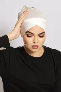 Cream Criss Cross Tube Hijab Cap