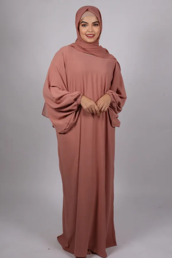 Elyssa Premium Jazz Abaya Set with complimentary Khimar - Desert Rose - Image 2