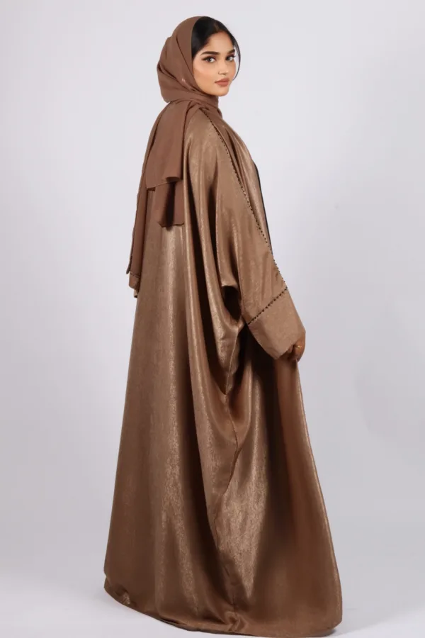 Nadira Luxury Kaftan Front Open with Black Diamond Trim - Classy Gold - Image 7