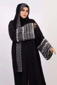 Solidarity Embroidery Keffiyeh Abaya with Matching Hijab - Midnight Black