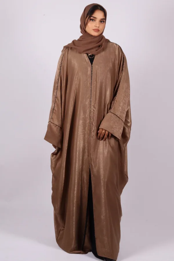 Nadira Luxury Kaftan Front Open with Black Diamond Trim - Classy Gold - Image 2