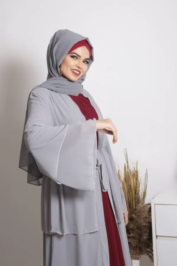 Falak Triple Layered Open Abaya Dress - Koala - Image 3