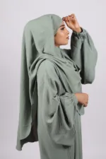 Elyssa Premium Jazz Abaya Set with complimentary Khimar - Pastel Green - Image 4
