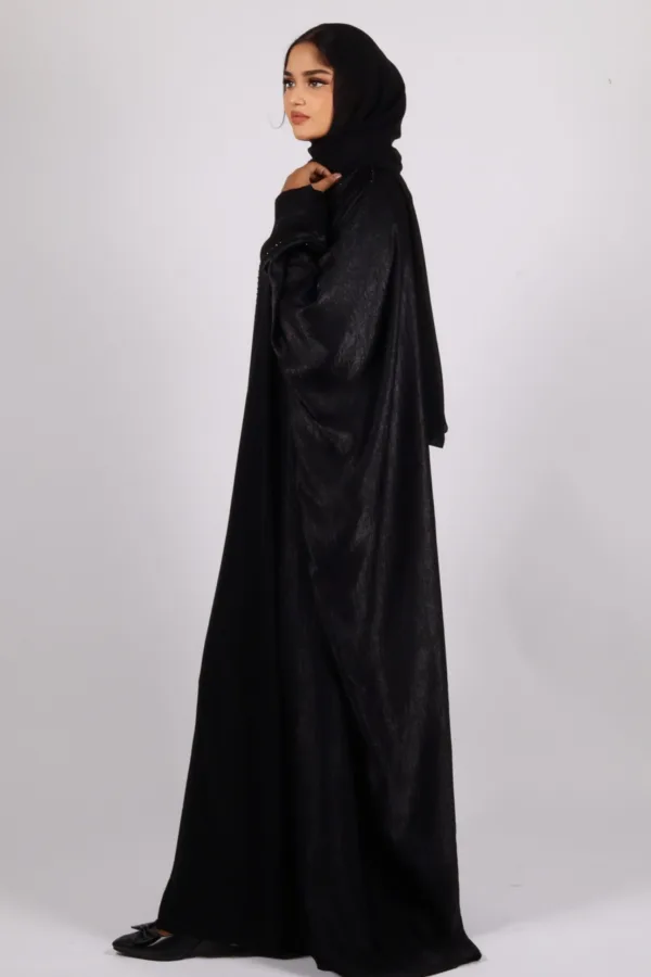 Nadira Luxury Kaftan Front Open with Black Diamond Trim - Kohl - Image 6