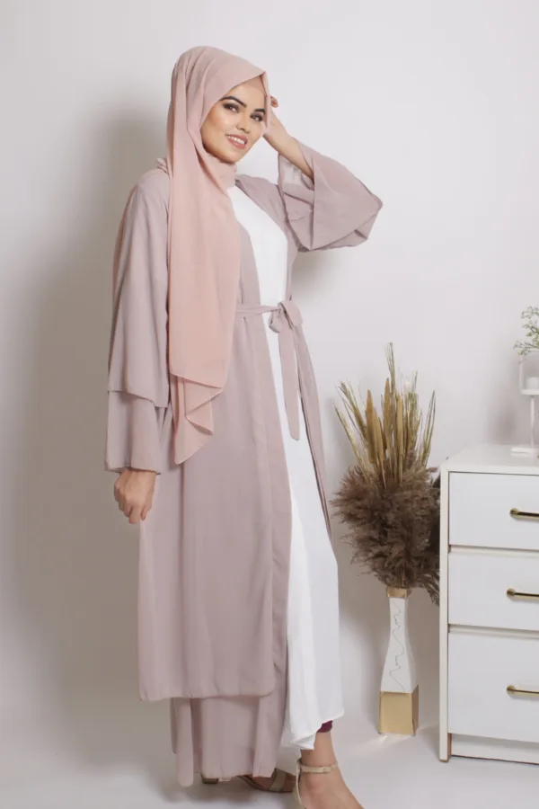 Zara Double Layer Open Abaya Dress - Greige - Image 3