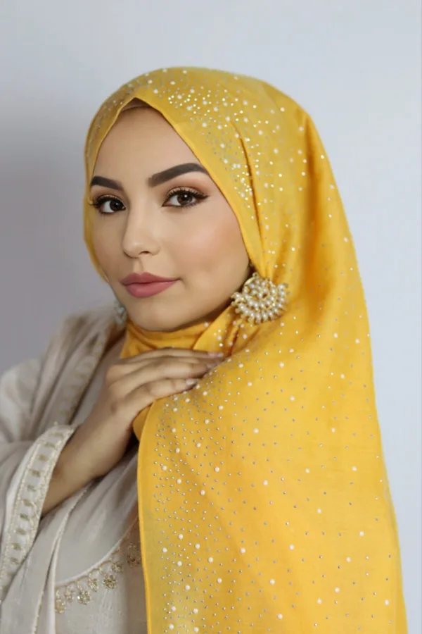 Yuzu Yellow Cotton Stone Drop Hijab - Image 1