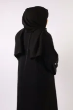 Warda Front Open Luxury Floral Handwork Abaya - Diamond Black - Image 8