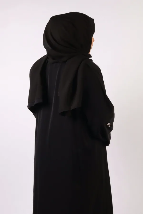 Warda Front Open Luxury Floral Handwork Abaya - Diamond Black - Image 8