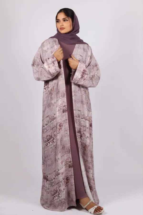 Zephyra Turkish Linen 3-piece Abaya set - Dusty Lilac - Image 4