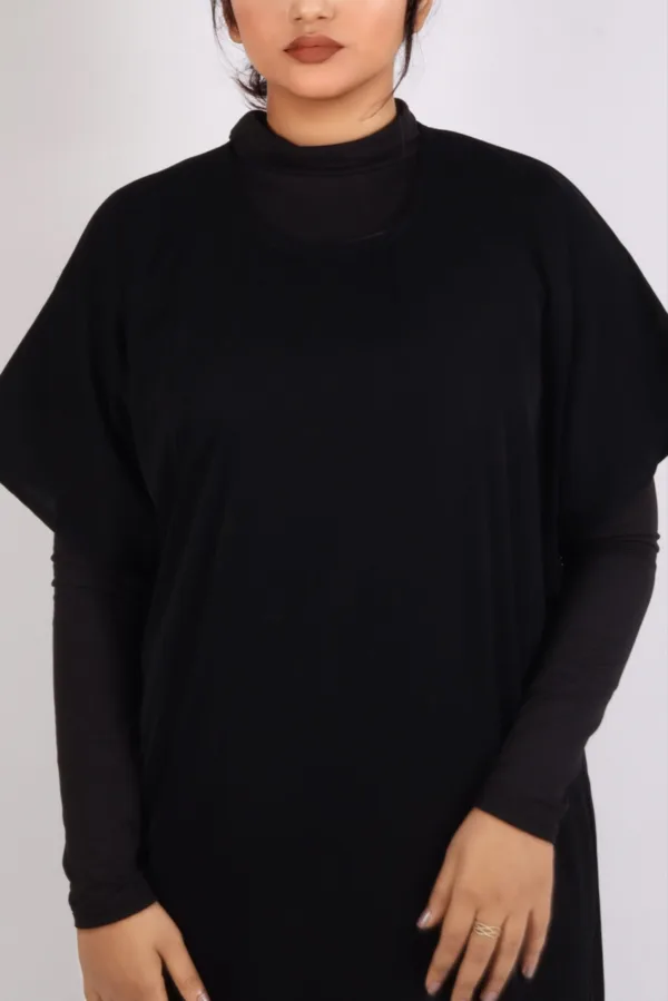 Inner Layering Half-Sleeve Dress / Slip – Black - Image 2