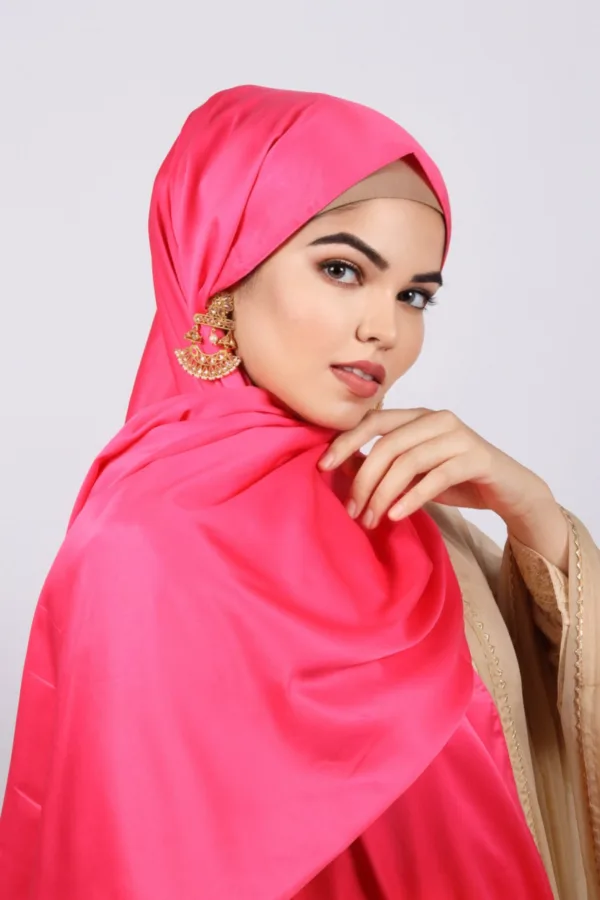 Lava Pink Matte Satin Hijab - Image 1
