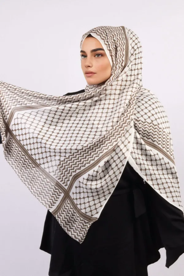 F03857F0-DF0F-4714-97C2-AFF990E9829F.jpeg Taupe Modal Keffiyeh Hijab - Image 1