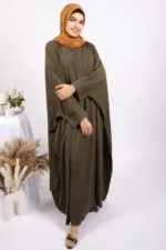 Parisa Kaftan Abaya with Zipper - Olive Green - Image 4