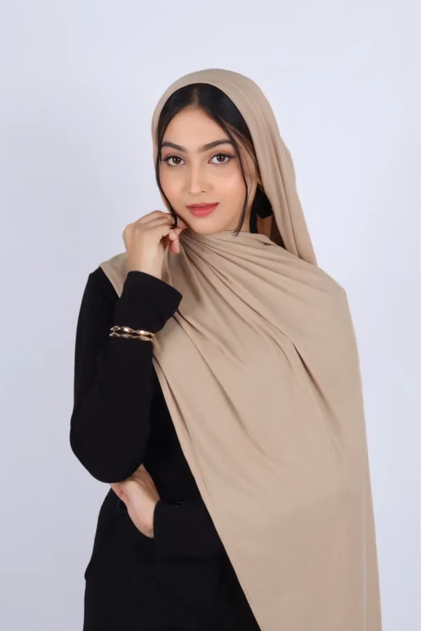 Sand Turkish Pleated Jersey Hijab - Image 1