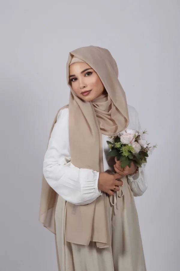 Beige Premium Chiffon Hijab - Image 2