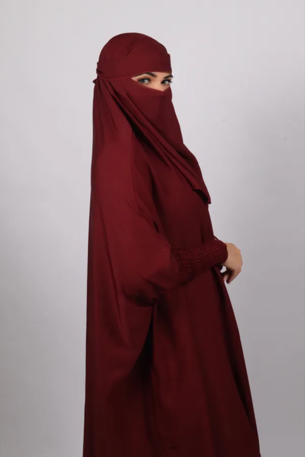 Haya Premium Nida Jilbab 3-Piece Set with Niqab - Maroon - Image 2