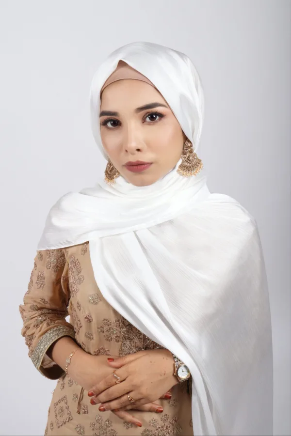 White Muna Satin Hijab - Image 1