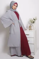 Falak Triple Layered Open Abaya Dress - Koala - Image 5