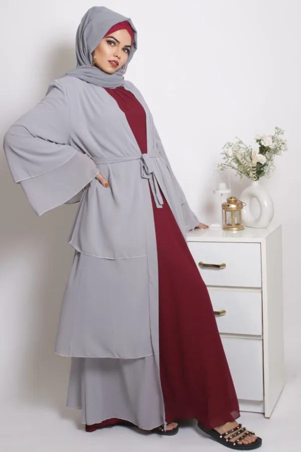 Falak Triple Layered Open Abaya Dress - Koala - Image 5